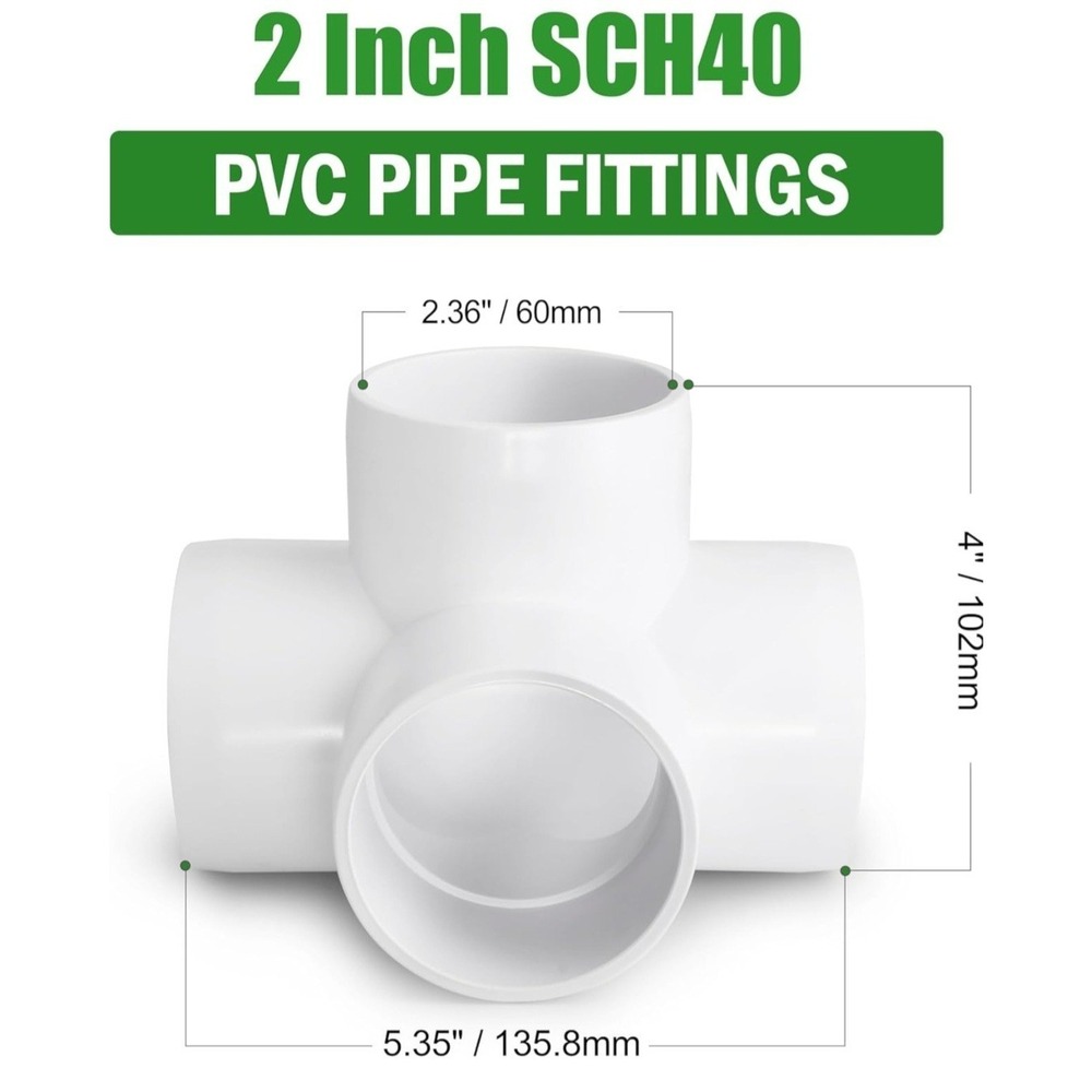 4 Pc - 4 Way PVC Pipe Fittings 2 Inch White PVC Elbow Corner Side Outlet T - Picture 2 of 6